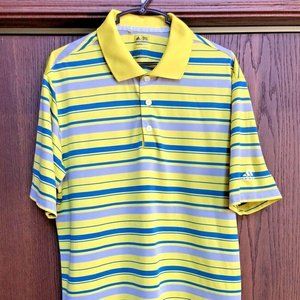 Adidas Climalite Men's Golf Polo Shirt Medium Yellow Blue Stripes Lightweight